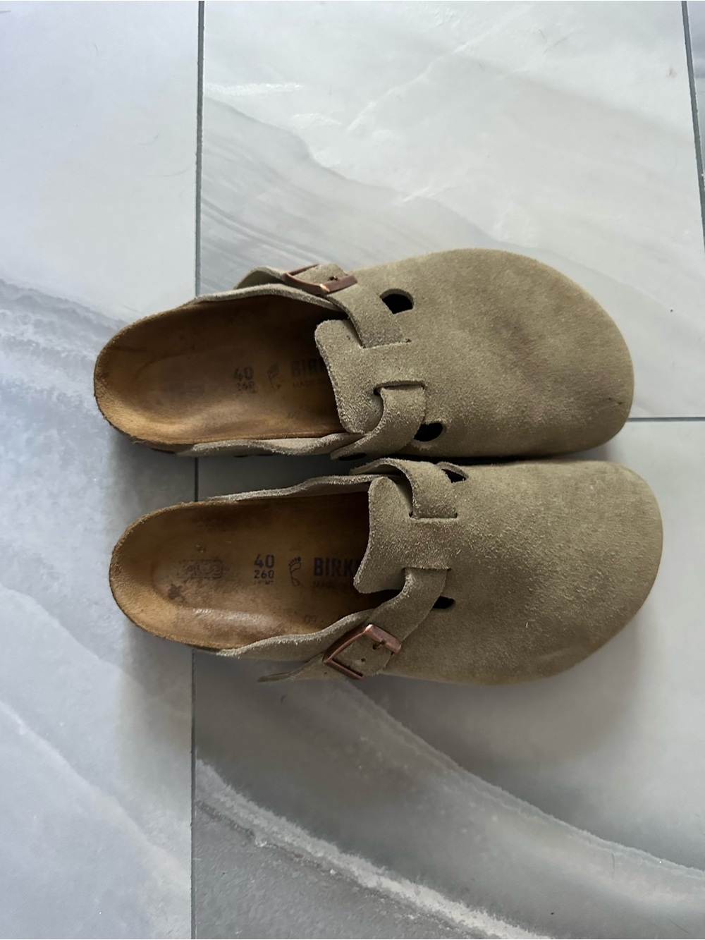 Birkenstock Boston Soft Footbed Taupe Suede Clogs Regular Width EU 40 - Picture 2 of 3